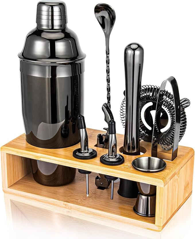 Cocktail Shaker Set, Mixology Bartender Kit 10-Piece Bar Tools Set with Stylish Bamboo Stand, Bar kit: Martini Shaker Mudd...