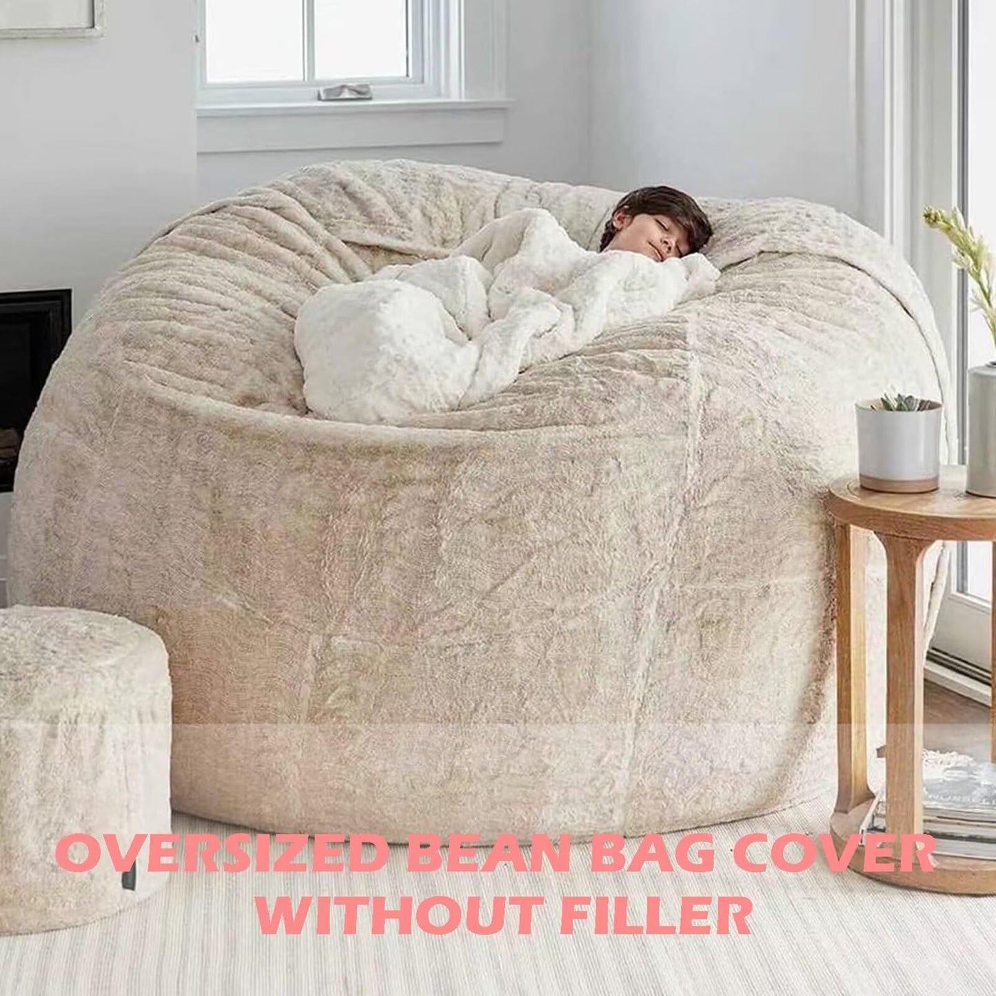 BCU 6FT Bean Bag Chair for Adults and Kids Without Filler Giant Stuffed Animal Storage Cover Soft Faux Fur Floor Chair Cover for Bedroom Living Room, Grey