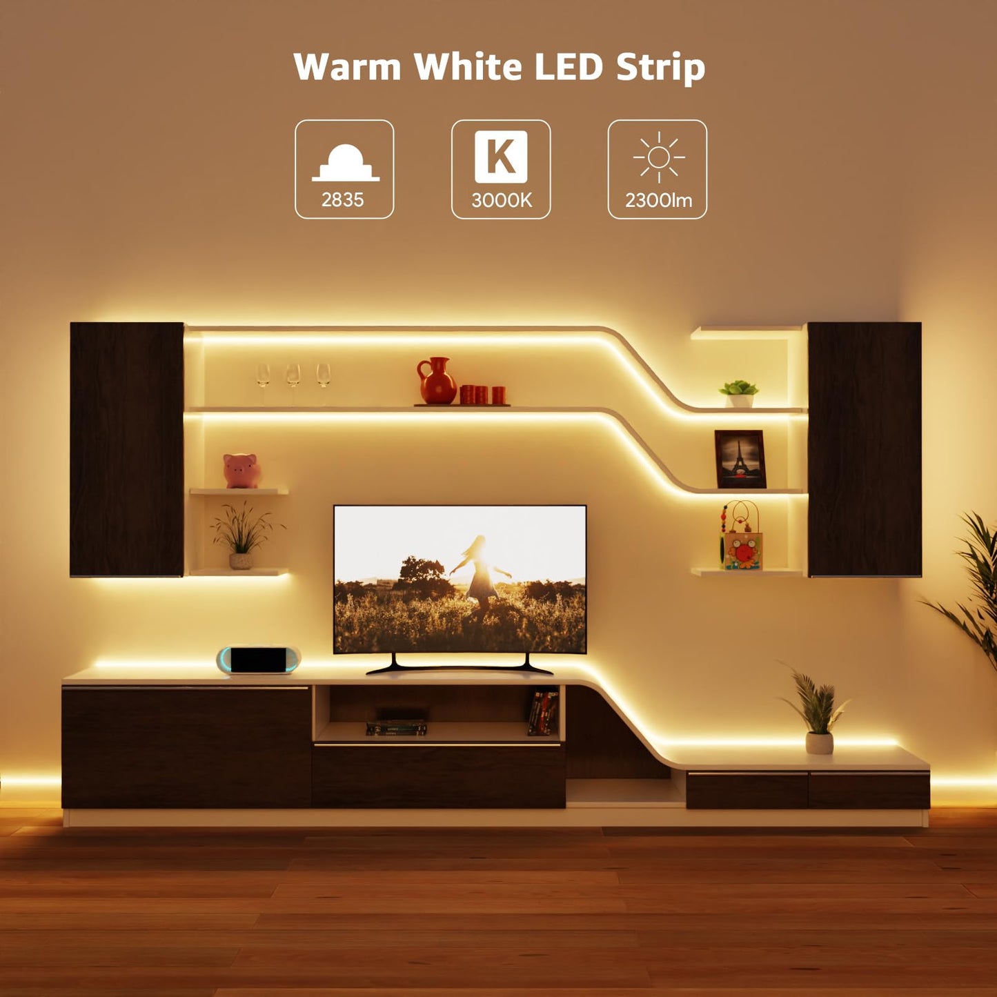 Lepro LED Strip Light, 32.8Ft Dimmable Vanity Lights, 3000K Super Bright LED Tape Lights, 420 LEDs SMD 2835, Strong 3M Adhesive, Suitable for Home, Kitchen, Under Cabinet, Bedroom, Warm White