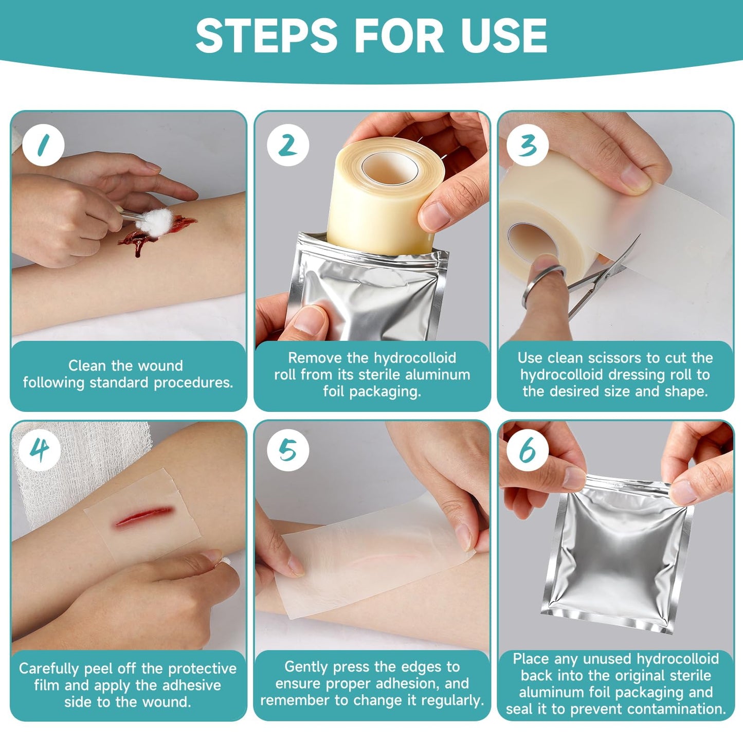 HONKID Hydrocolloid Roll for Wound Care, 2in x 16ft Extra Large Hydrocolloid Bandages, Self-Adhesive, Cut-to-Size, Ultra Absorbent, Flexible & Waterproof, Sterile Foil Pouch, First Aid Kit Essential