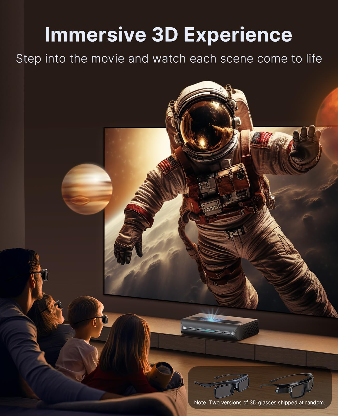 NexiGo Aurora Pro MKII Bundle, 4K Tri-Color Laser UST Projector, Scene Adapt Engine with Dynamic Iris & Laser Dimming, 0.21:1, Dolby Vision & Atoms, HDR10+, Active 3D, with DLP Link 3D Glasses(2 Pack)