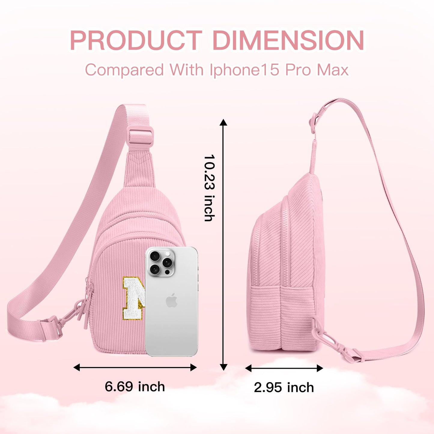 Viverte Small Corduroy Sling Bag Initial Crossbody Bag Fanny Pack for Girls Personalized Birthday Gifts for Teen Girls Gifts Trendy Stuff Teen Purse Cute Stuff for Girls (Pink-M)