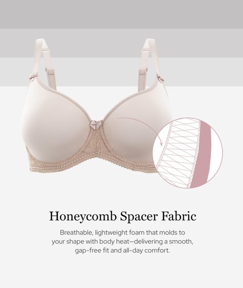 Panache Women's Cari Underwire Spacer T-Shirt Bra |Champagne,36H| Lightweight Padded Bra with Breathable Spacer Foam, Racerback Option, Swiss Embroidery, Everyday Supportive Fit for Larger Busts