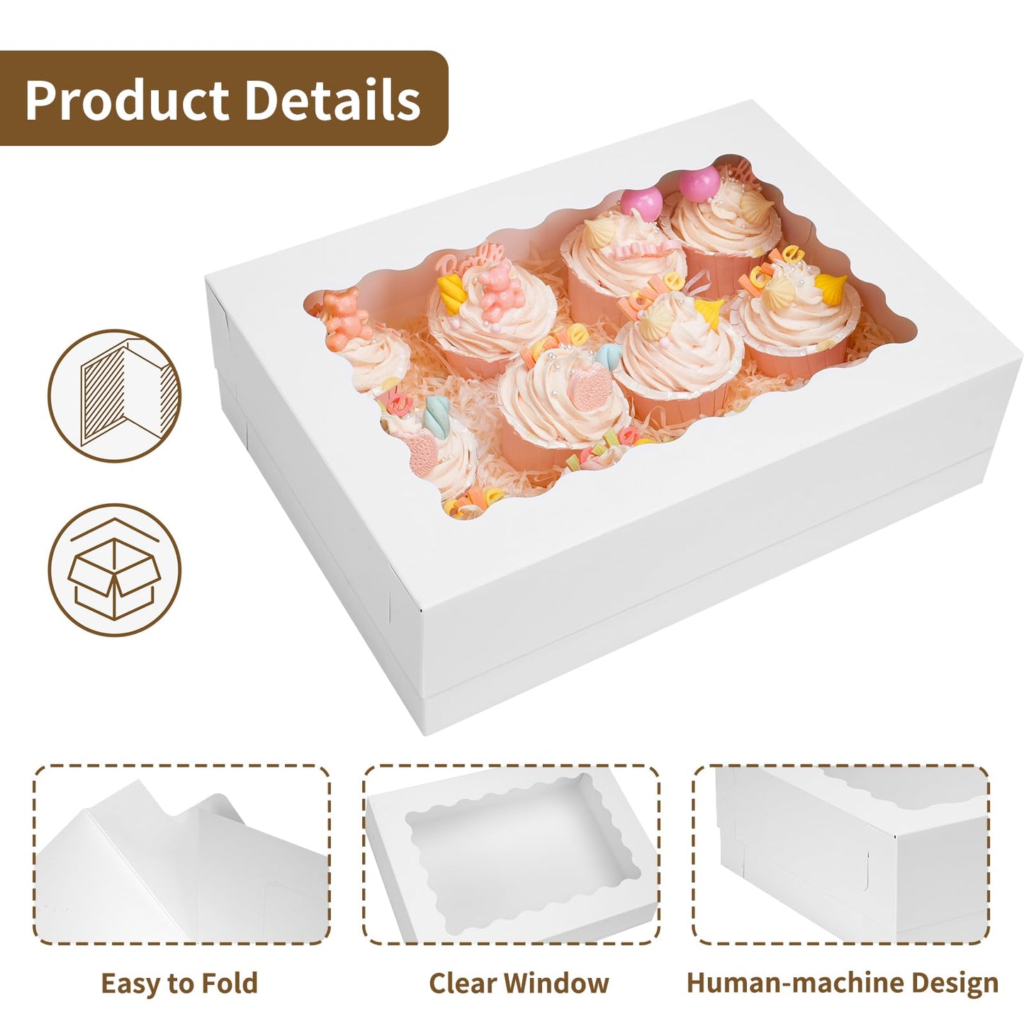 Moretoes 20pcs 14x10x4in Sheet Cake Boxes, White Quarter Bakery Boxes with Window, for Cake Pastry Baking Donuts Cupcake Pie Packaging
