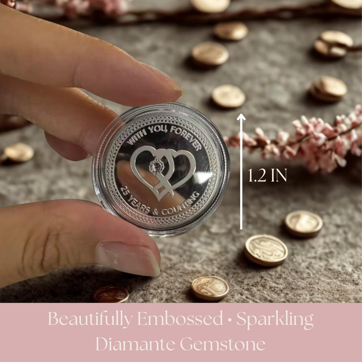 25th Wedding Silver Anniversary Commemorative Coins Set of 2 – 25 Year for Couple, Husband or Wife – Traditional Silver-Plated Keepsake in Gift Box