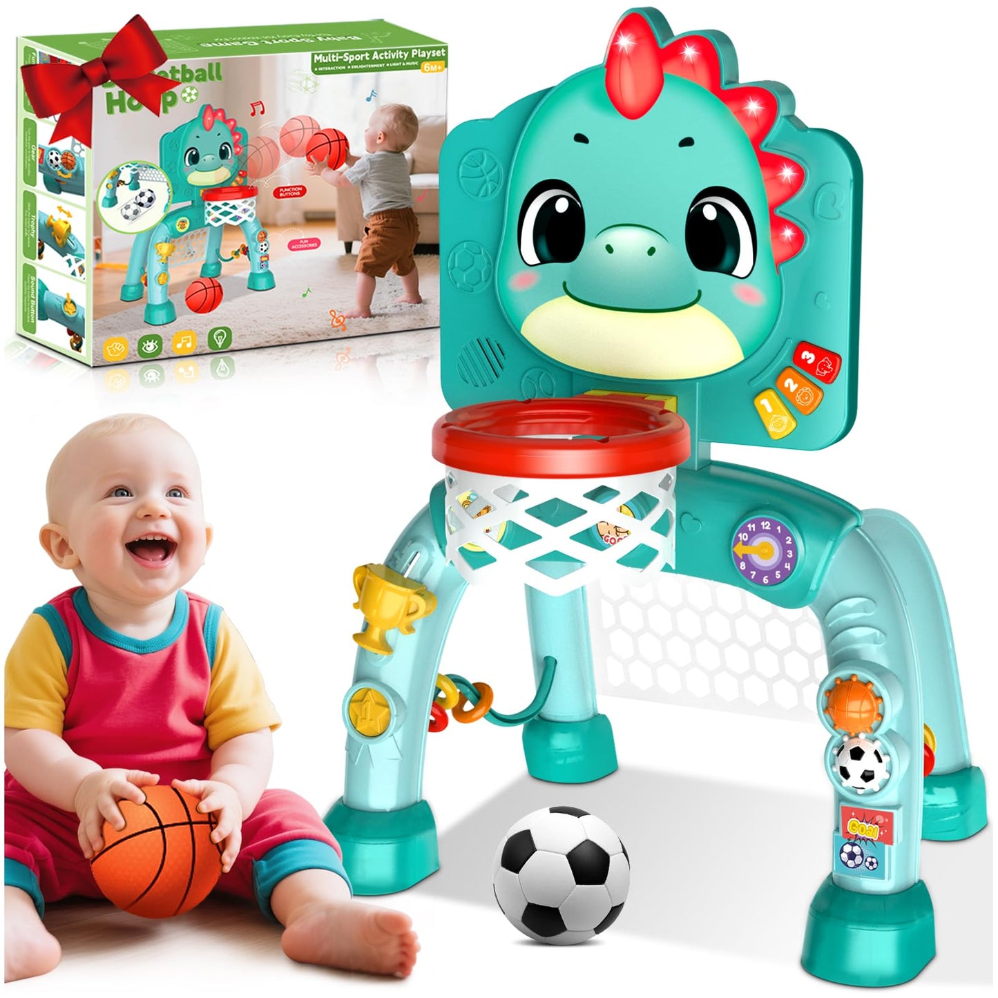 Zerhunt Toddler Sports Gym Toys: Motor Skills Development Energy Release by Mini Basketball & Soccer with Music & Light for Indoor Outdoor - Idea Christmas Birthday Gift for Boys Girls Age 1-3