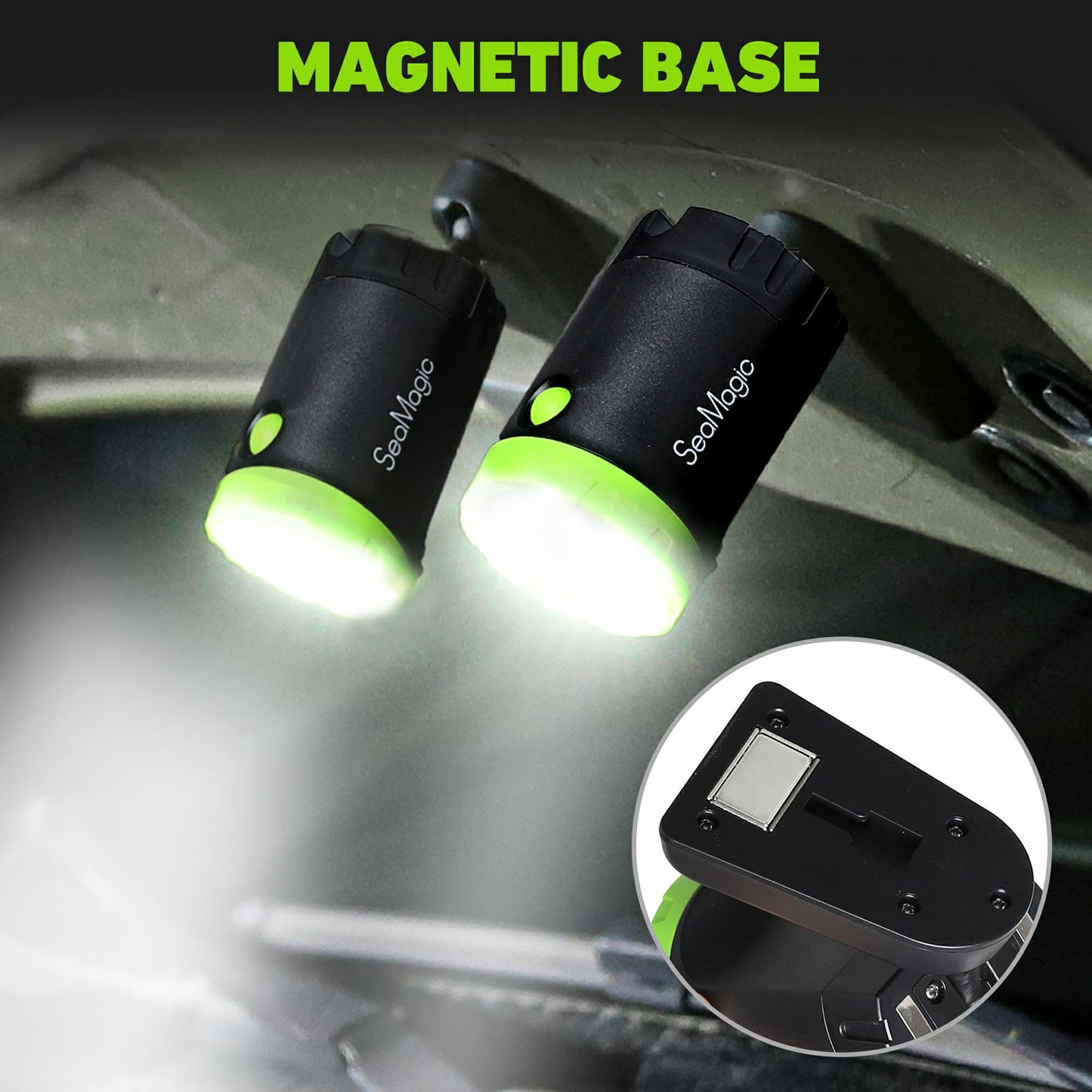 SEAMAGIC 4-Pack Rechargeable LED Work Lights, 360-Degree Adjustable Spotlights with Magnetic Base, Clamp Lights for Barbecue, Workshop, Construction Site, Car Repairing and Home Using