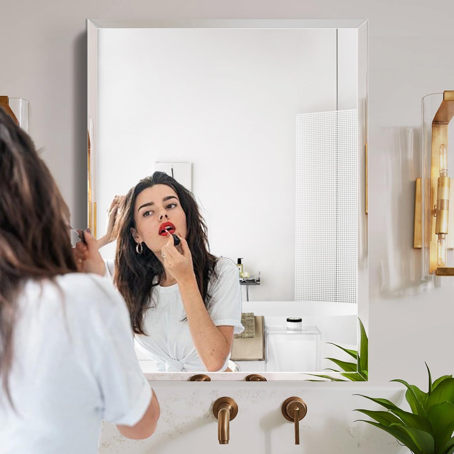 Rectangular Beveled Bathroom Mirrors, 36X48 inch Square Frameless Mirror, Rectangular Frameless Bathroom Mirror，Beveled Bathroom Mirror。