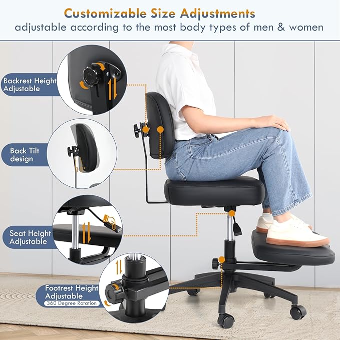 Qmetalart Cross Legged Office Chair,ADHD Friendly,Comfortable Meditation Criss Cross Chair with Wheels & Wide Seat,Kneeling Chair for Home,Office,Adults,Teenagers,Fidgety Sitters,Posture Improvement