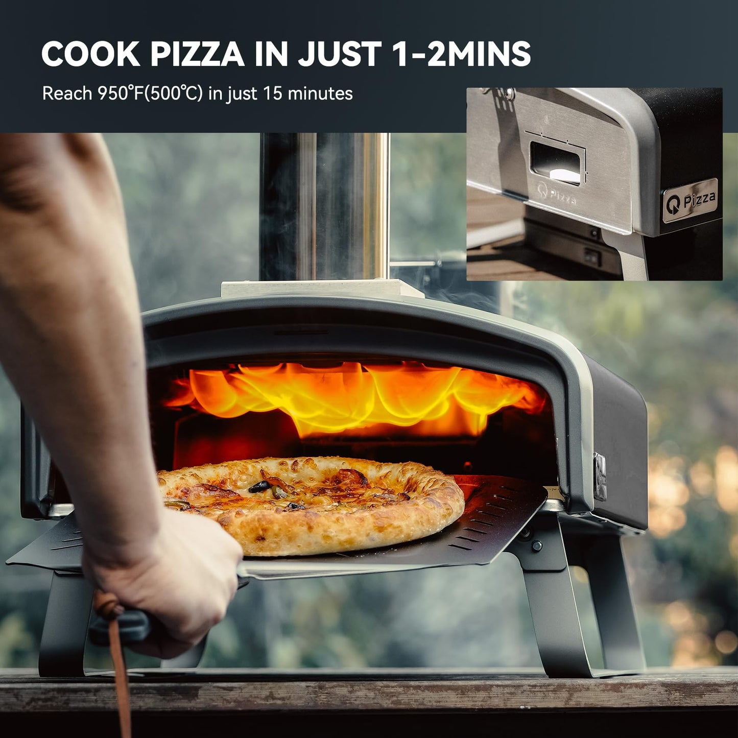 Q Pizza Portable Pizza Oven, Outdoor Pizza Stove, Wood Pellet Burning Pizza Oven with Pizza Stone for Outdoor Backyard Pizza Maker Garden Kitchen, PS105