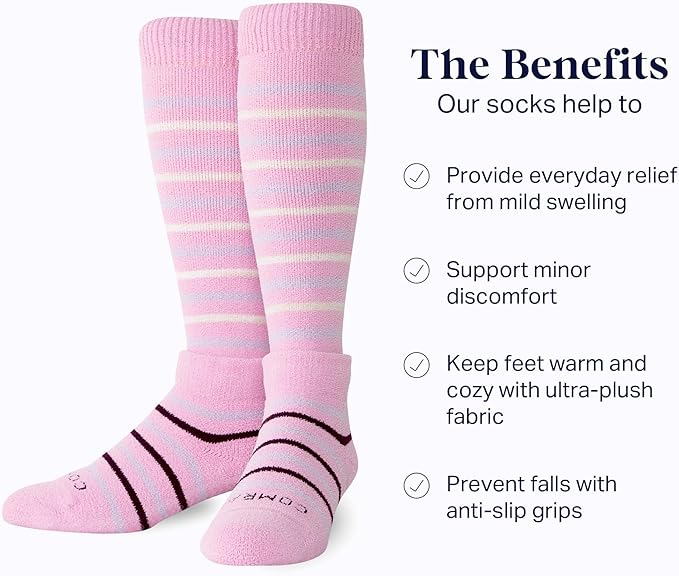 Comrad CozyGrip Slipper Socks - 10-15mmHg Graduated Compression Socks - Dual-Layer Knee High Socks with Anti-Slip Grips