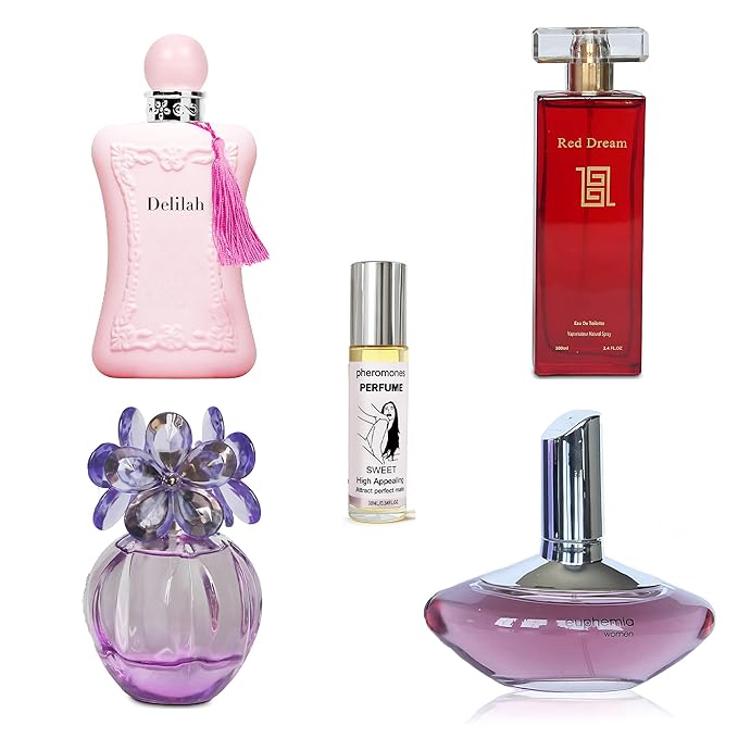 4-Piece Women's Perfume Set with 10ml Rollerball, EDP Collection, Variety of Fragrances,Long Lasting Fragrance (Delilah-UB/Red Dream/Dcy Blue/Euphemia)