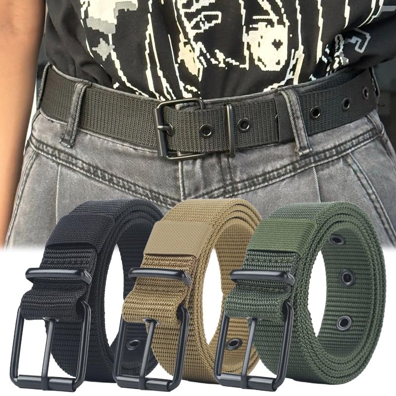 Tactical Belts Men's Outdoor Sport Simple Practical Weave Nylon Canvas Cowboy Pants Women Belt (47Inches Length)