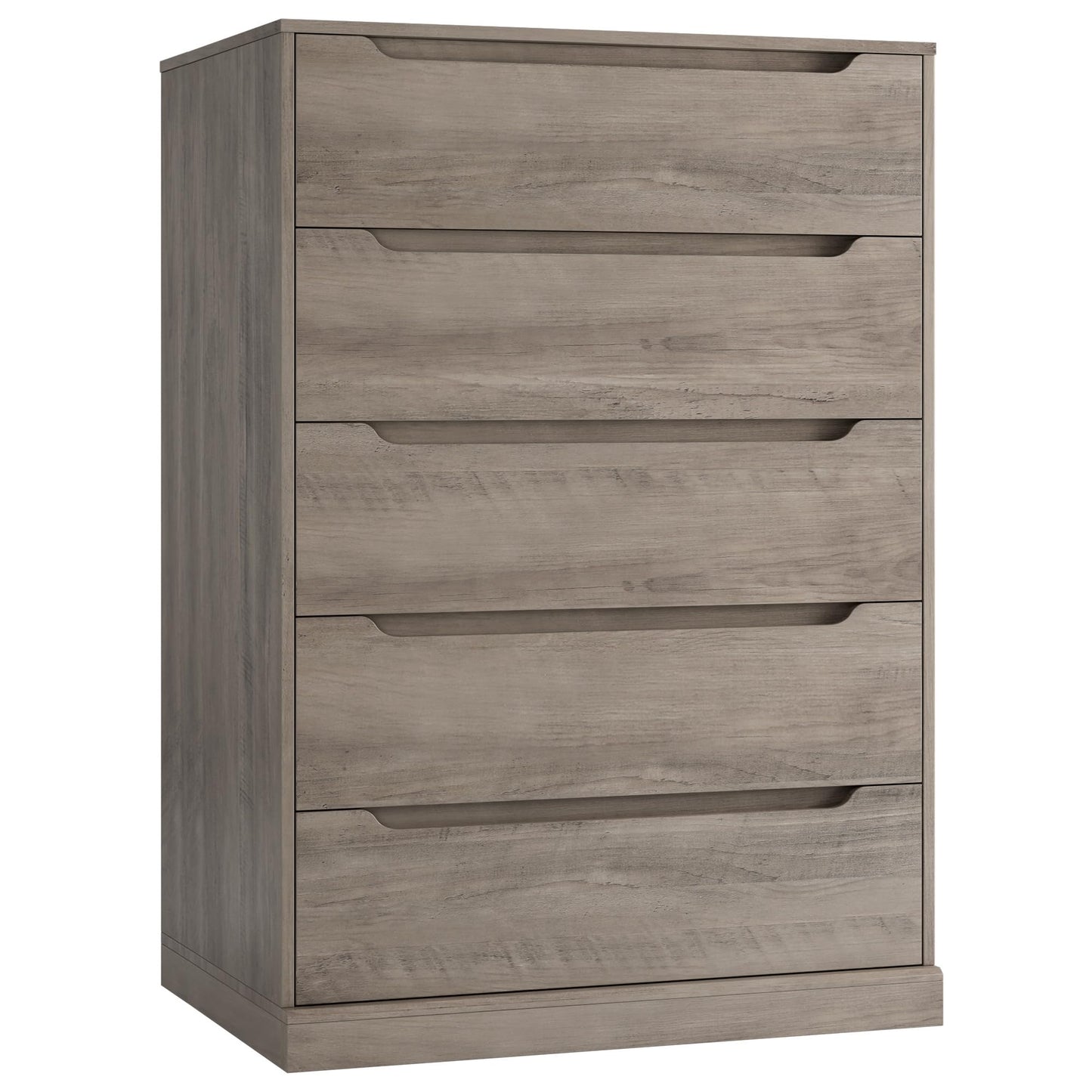HOSTACK 43.3" Tall Modern 5 Drawer Dresser for Bedroom, Large Chest of Drawers with Storage, Wood Clothes Storage Organizer with Cut-Out Handle, Accent Storage Cabinet for Living Room, Ash Gray
