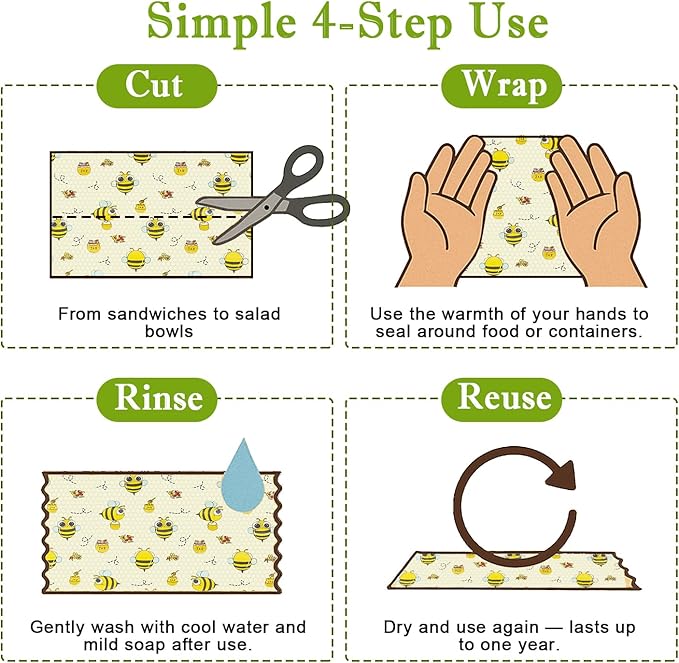 Reusable Beeswax Wraps For Foods, Cheese, Sandwich & Bread- 13 x 39'' Cut to Size - Eco-Friendly Food Storage Alternative to Plastic Wrap & Cheese Paper (Bee Pattern001, 13x39'')
