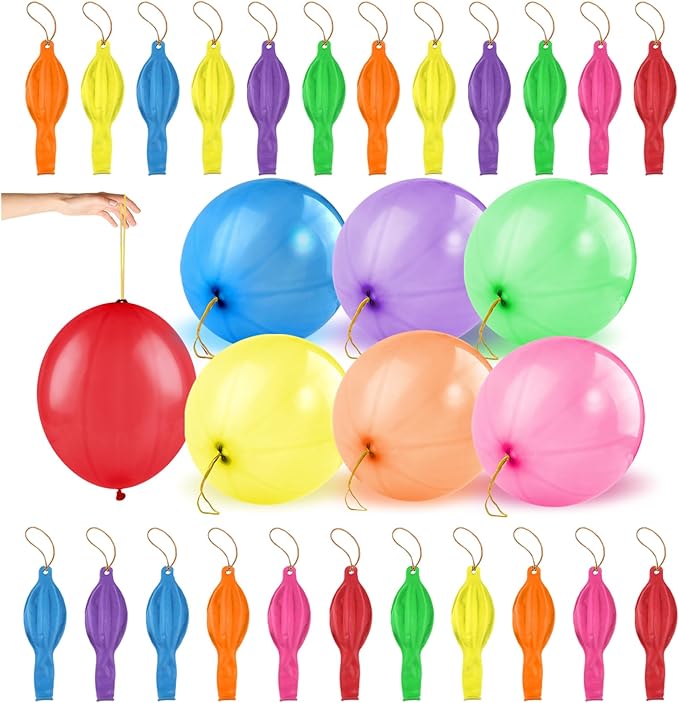 30pcs Punch Balloons for Kids, Thickened Neon Punching Balloon, Large Heavy Duty Balloons with Rubber Band Handle for Birt...