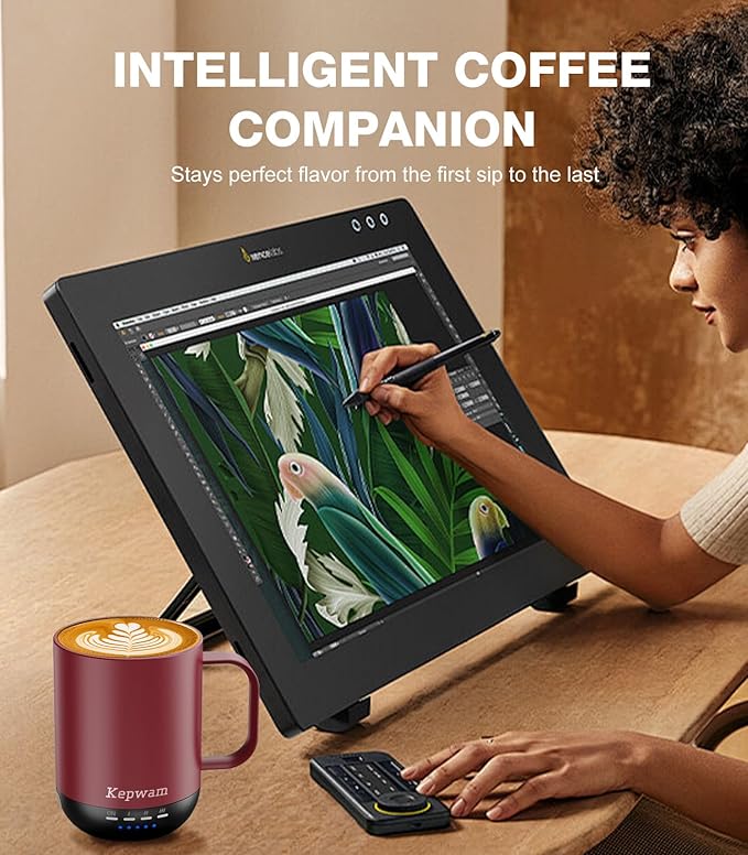 Kepwam Self Heating Coffee Mug T1-16oz Fast Heating & Ultra Long-Lasting Battery Life, Heated Coffee Mug Up to 149℉ - Touch & App Controlled Coffee Mug, Birthday Gifts for Women and Men