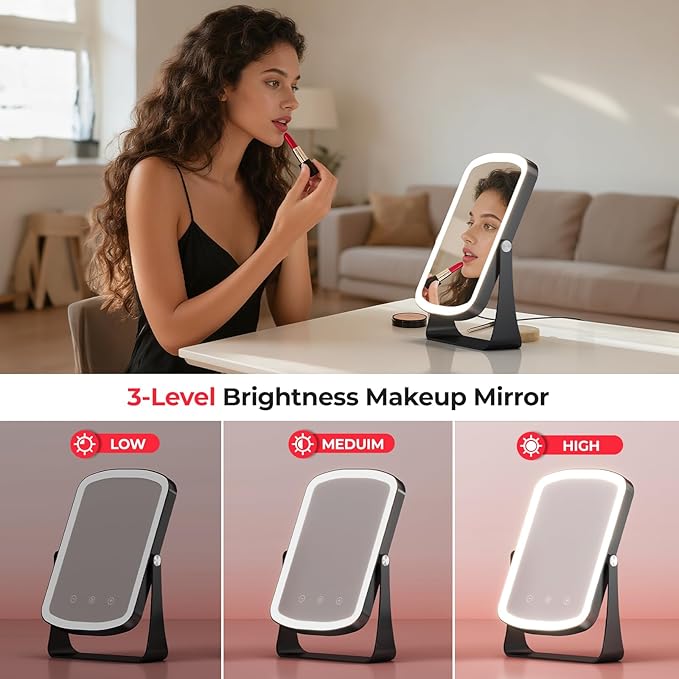 Red Light Therapy Panel, 460/590/660/850nm 4-Color Light Mode, 120 LEDs Facial Infrared Light Therapy Devices with Lighted Makeup Mirror, Timer, Portable Red Light Therapy for Face, Body, Pain Relief