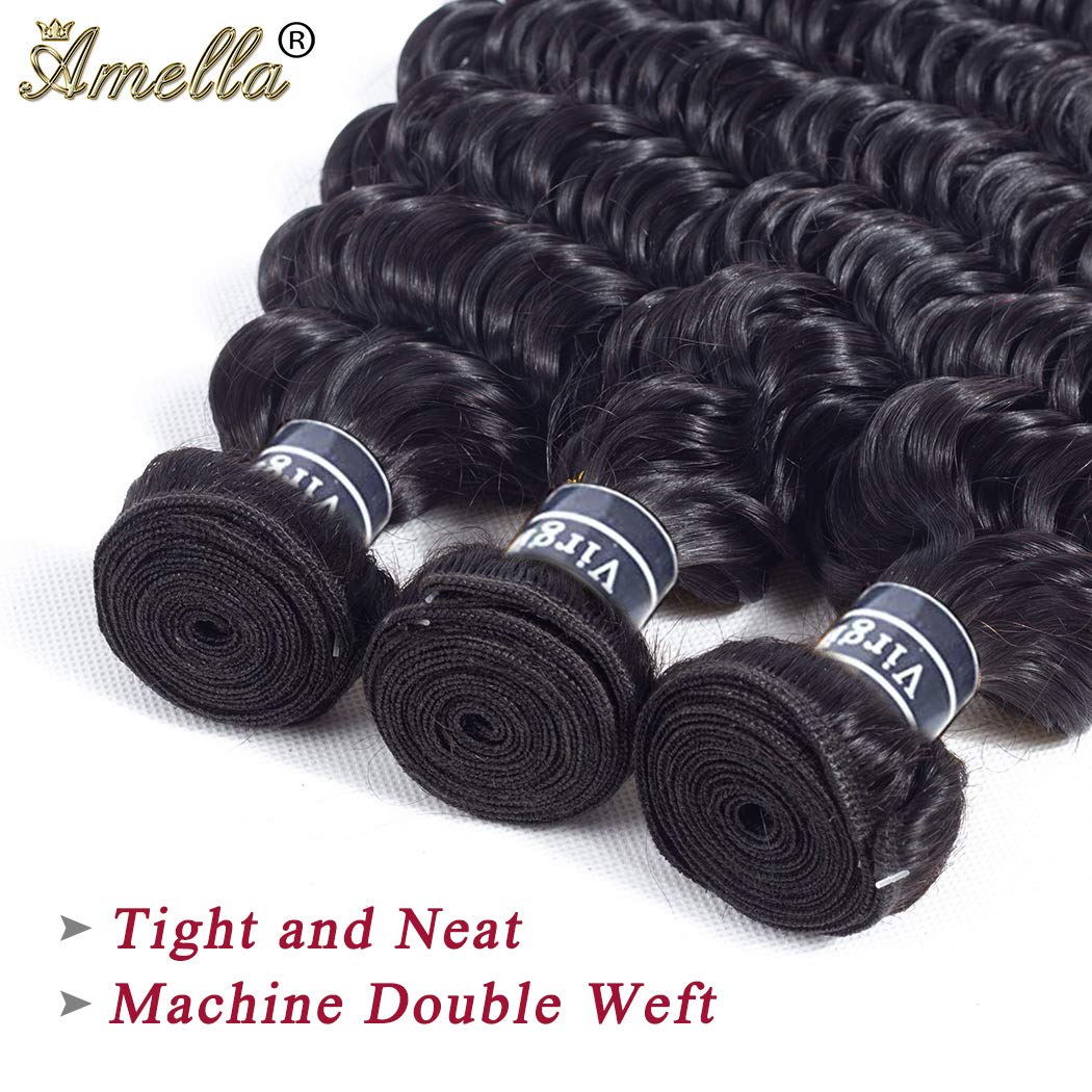 Amella Hair 8A Brazilian Deep Wave Bundle Human Hair (16inch,1 Bundle Only) 100% Unprocessed Virgin Wet and Wavy Deep Wave Curly