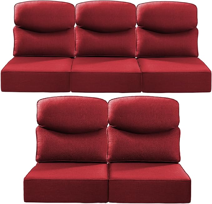 ACTREST Luxury 22x24/22x25 6-Inch Smile Outdoor Cushions for Patio 5 Piece Set - Set of 5 Zippered Outside Pillows for Wicker Metal Dining Rocking Swivel Chairs Loveseat Couch Sectional Sofa - Red