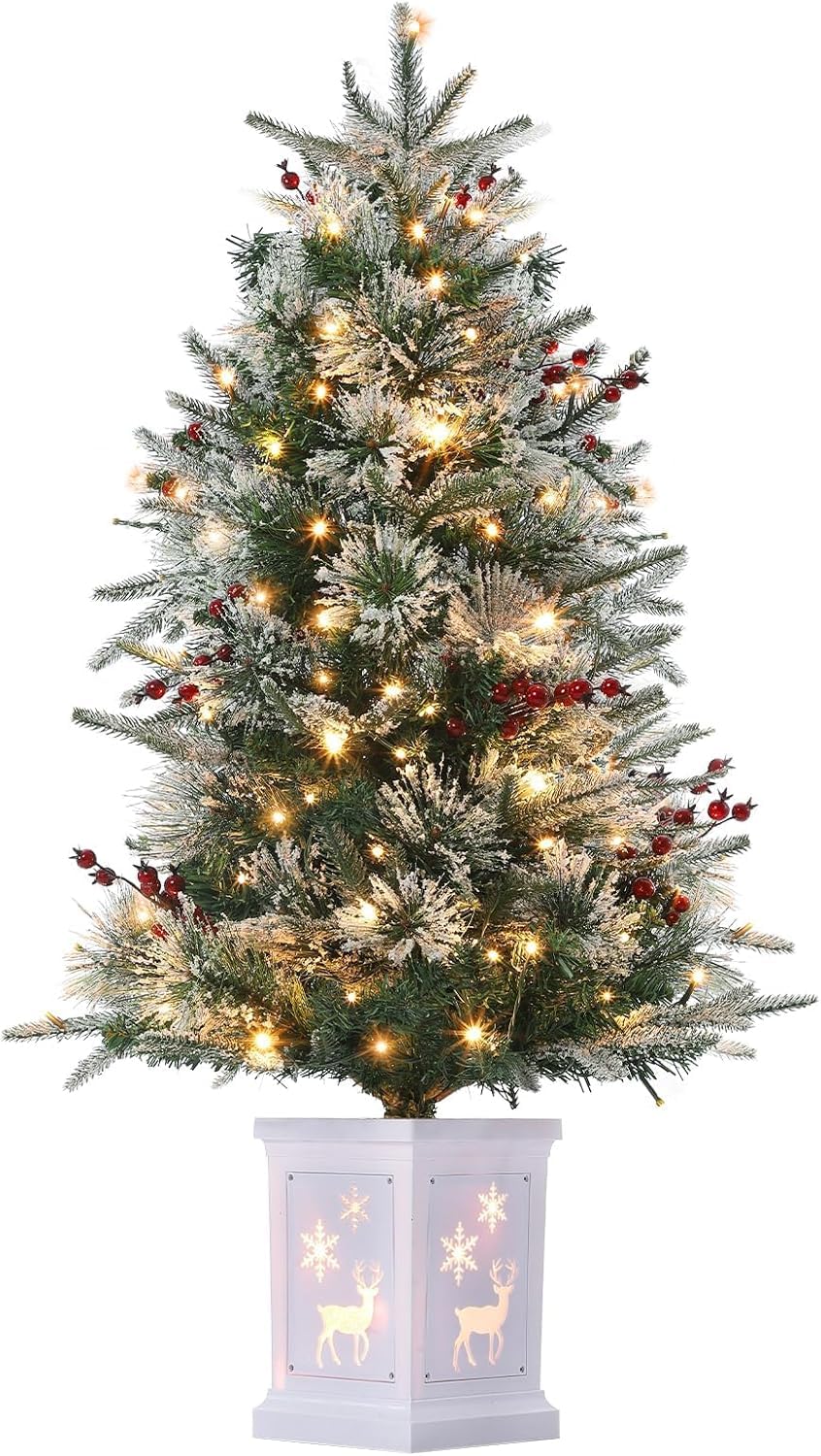 3 Ft Pre-Lit Christmas Tree, Artificial Christmas Trees with Lighting, Xmas Trees with 78 Led Lights, Christmas Decoration for Home, Office, Easy Assembly