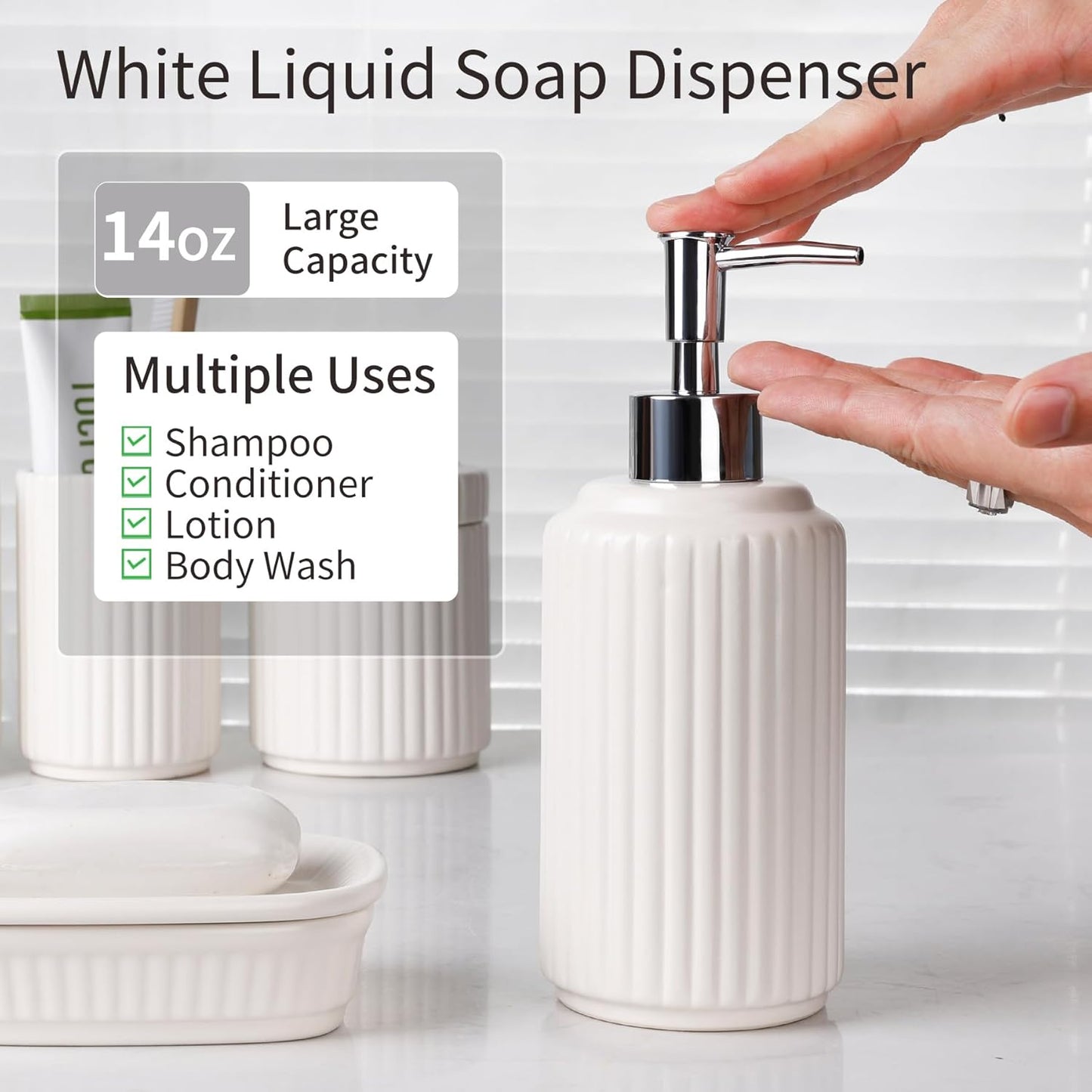 White Bathroom Accessory Set 5PCS, Ceramic Bathroom Accessories Set, Classic Design Bathroom Accessories Sets Complete, Home Apartment Modern Bathroom Decor Vanity Countertop, ANTIS'S HOME