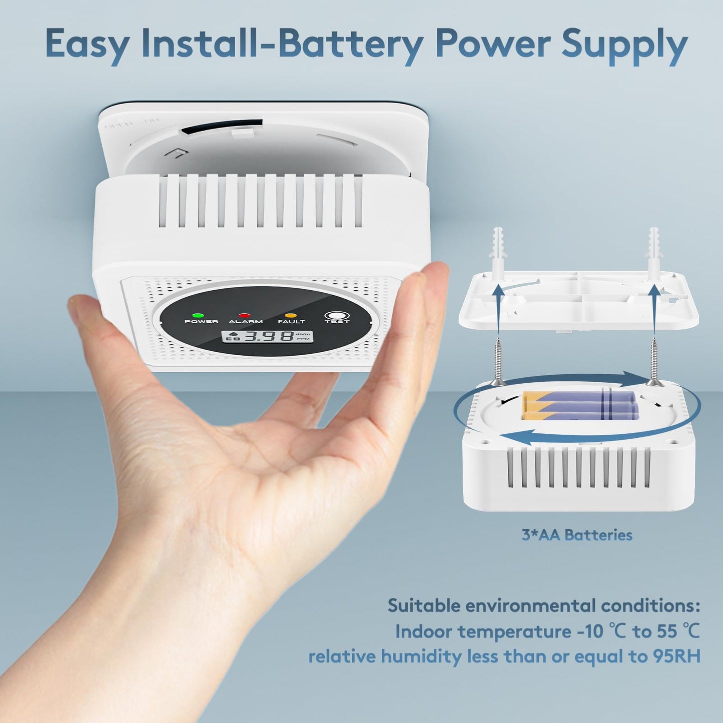 2 in 1, Carbon Monoxide Detectors,Smoke Detector,Smoke Combination CO Alarm,85db Alarm,LCD Large Screen,with 3*AA Batteries,Test Button,Low Battery Warning,Easy Install