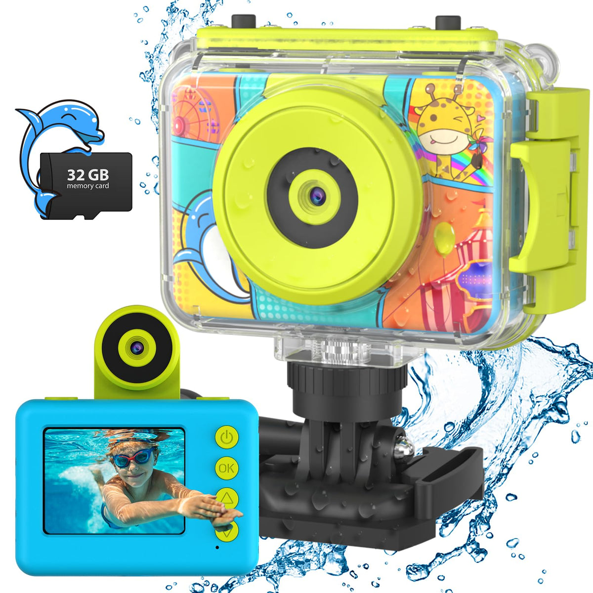 Kids Digital Camera Waterproof,CHAKEYAKE 1080P Video Kids Underwater Selfie Camera,Children Sports Camera for Birthday Gifts Toys for Boys Age 3-12