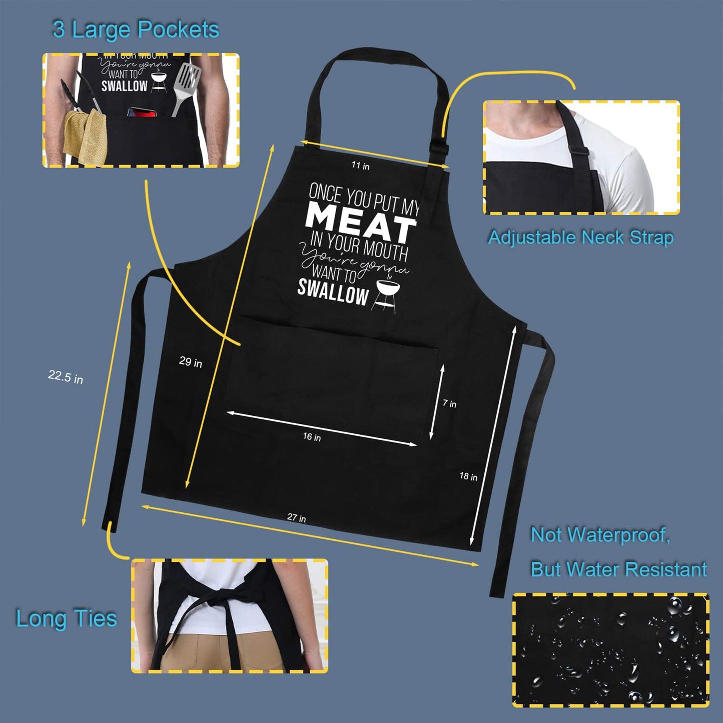 Miracu Funny Cooking Aprons for Men Husband - Christmas, Santa, Birthday Funny Male Gifts for Mens Best Friend, Gifts for Male Friends Guy Boyfriend Chef Man Him - Grilling Grill BBQ Apron w/Pockets
