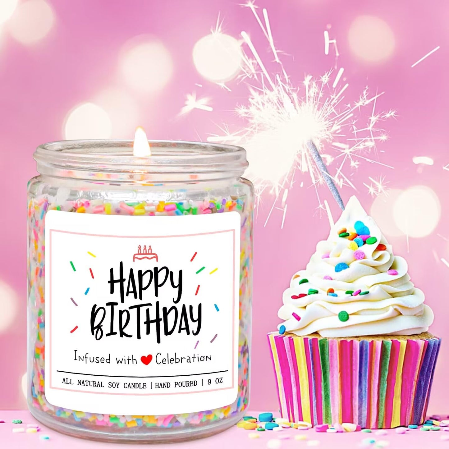 Homsolver Happy Birthday Gifts for Women Unique, Vanilla Cream Scent with Sprinkles Candy Birthday Candles for Her, 18th/20st/30th Birthday Handmade Aromatherapy Candle Decor