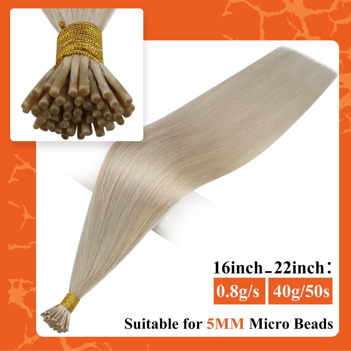 Full Shine Itip Human Hair Extensions 18 Inch Platinum Blonde I Tip Hair Extensions Real Human Hair 50G 0.8G/S Cold Fusion Exten