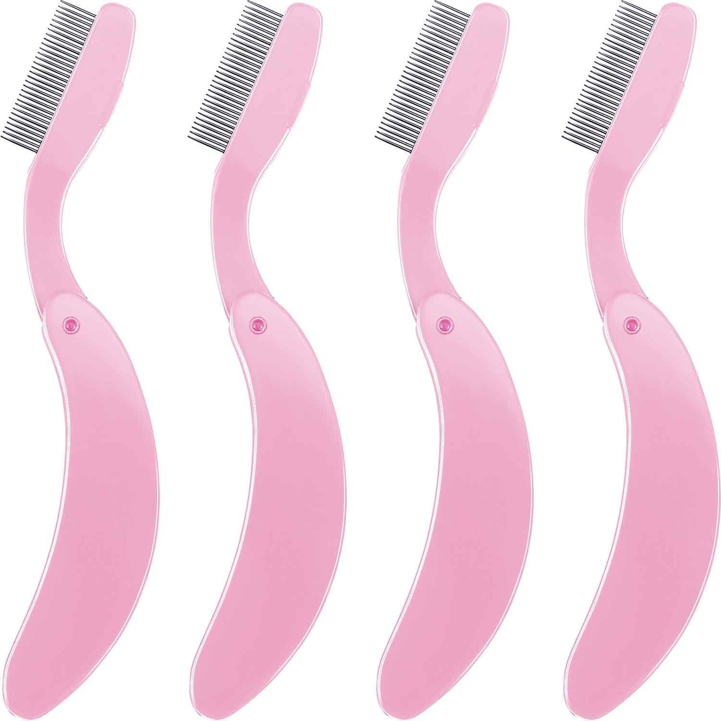 4 Packs Folding Eyelash Comb, Stainless Steel Metal Teeth Eyebrow Separator Comb Lash and Brow Makeup Applicator Brush Professio