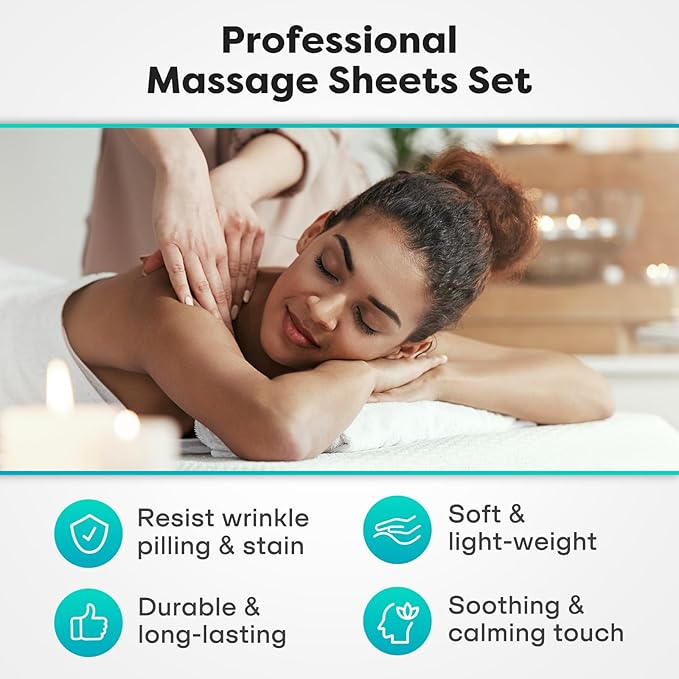 Comfyanno Massage Table Sheets Sets, 3 Pcs Professional Microfiber Massage Bed Cover Sheets, Soft, Light-Weight, Stain & Wrinkle Resistant, Includes Flat & Fitted Sheet, Face Cradle Cover - Sage