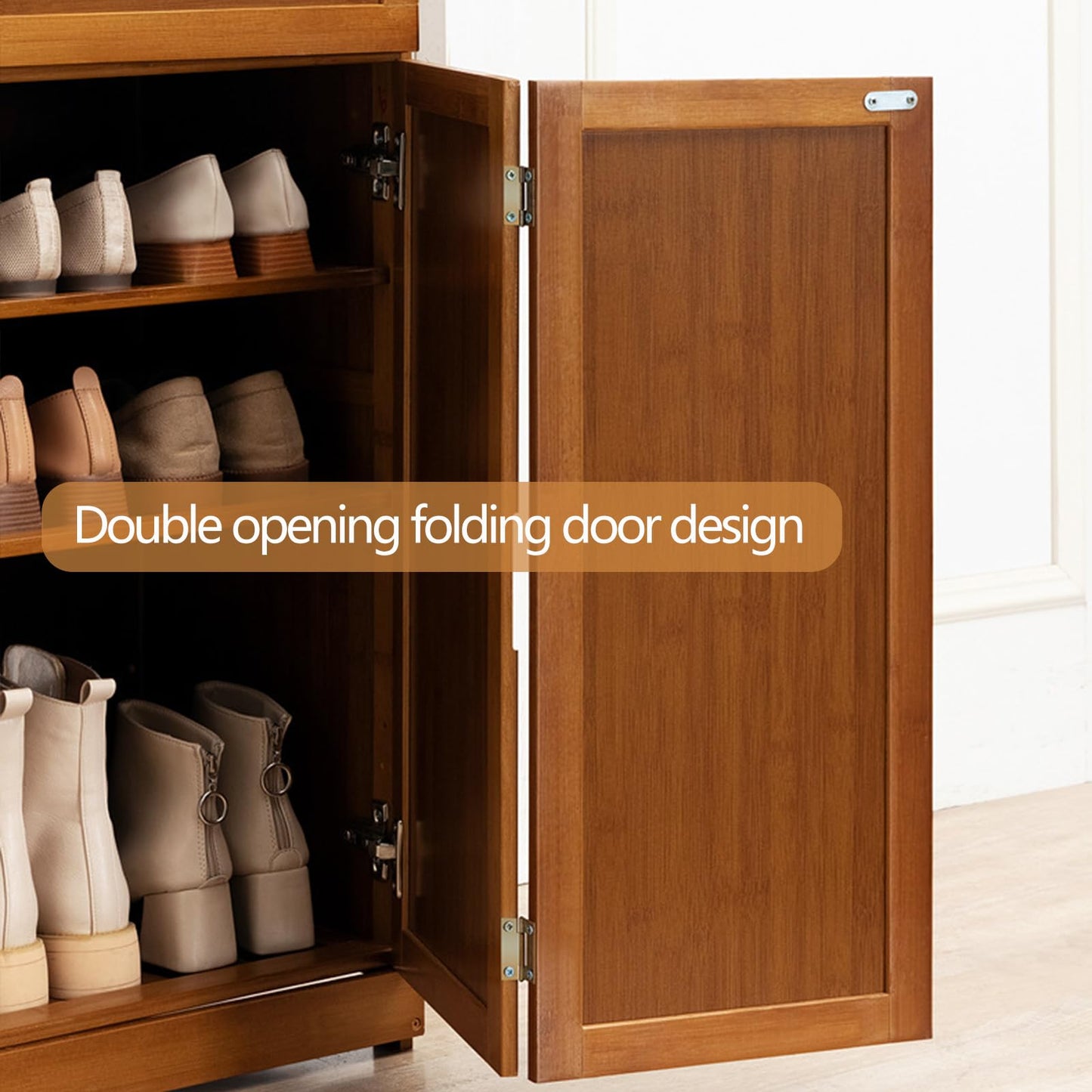 lyvcev 8 Tier Bamboo Shoe Storage Cabinet with Doors, 39-41 Pairs Shoe Rack for Closet, Freestanding Shoe Storage Cabinet for Hallway Living Room (Brown).