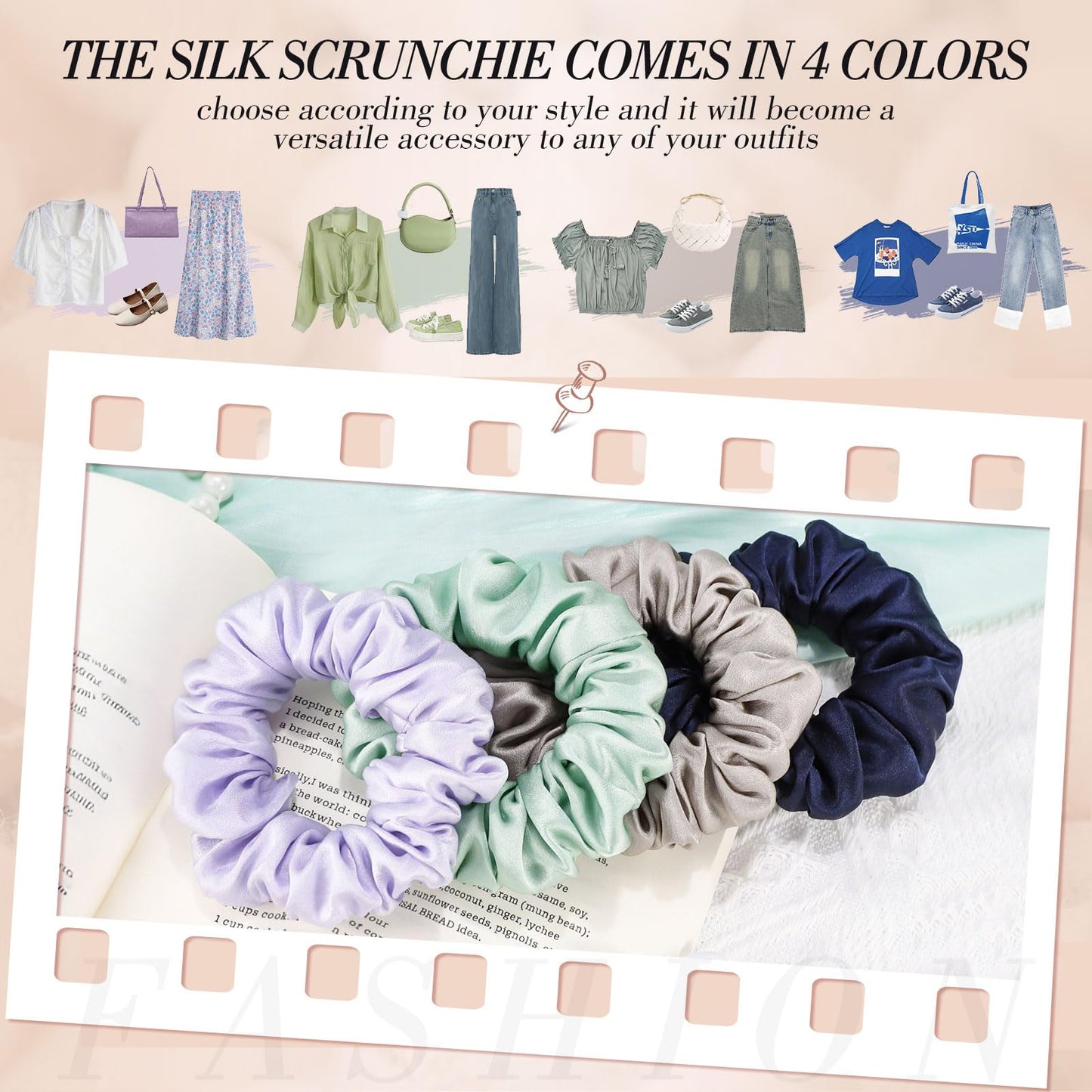 4Pcs Mulberry Silk Hair Scrunchies, Silk Hair Ties for Hair Sleep for Frizz Breakage Stocking Stuffers Gifts for Women Girls