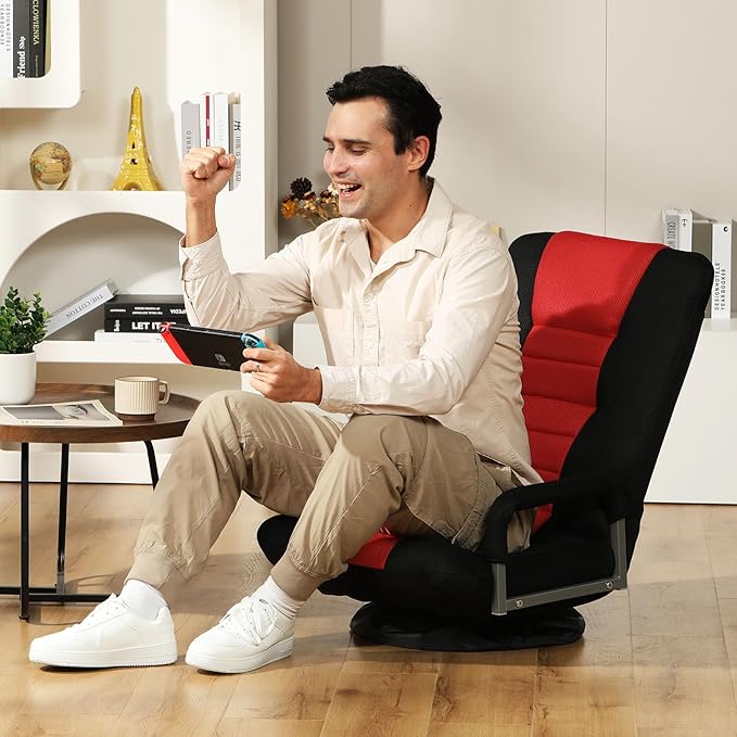 ACIPENSER Swivel Gaming Chair Multipurpose Floor Gaming Chair for Playing Video Games, TV, Reading w/Armrest Lumbar Support & 6 Adjustable Postion Backrest for Adults & Kids,Red