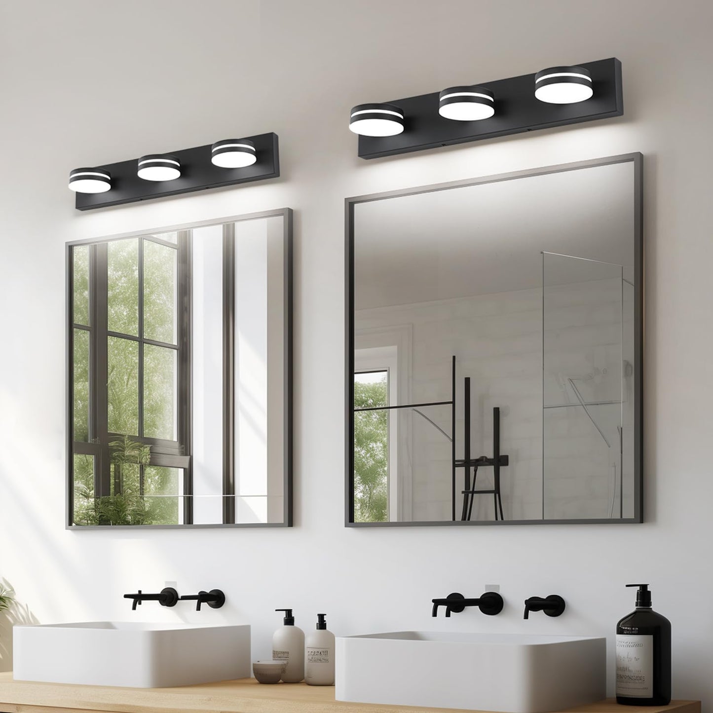 Bicrink 3-Light Bathroom Vanity Light Over Mirror, (24inch Dimmable) Matte Black LED Vanity Lighting Fixtures, Modern Bathroom Wall Light Fixtures with 360°Rotating Lamp Head (Cool White 5500K)
