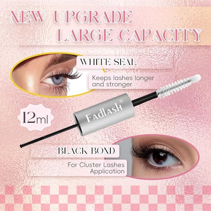 FADLASH Lash Bond and Seal Waterproof 12ml Cluster Lash Glue for Eyelash Clusters Strong Hold Eyelash Glue Long Lasting