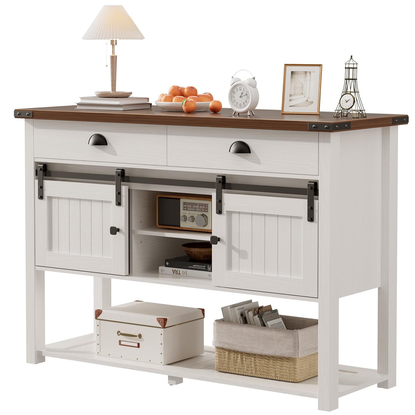 AntsandAnts Farmhouse Console Table with Sliding Barn Doors & 2 Drawers,Rustic Entryway Table for Living Room, Hallway, Foyer,Sofa Table with Adjustable Shelf & Open Storage, Industrial Design