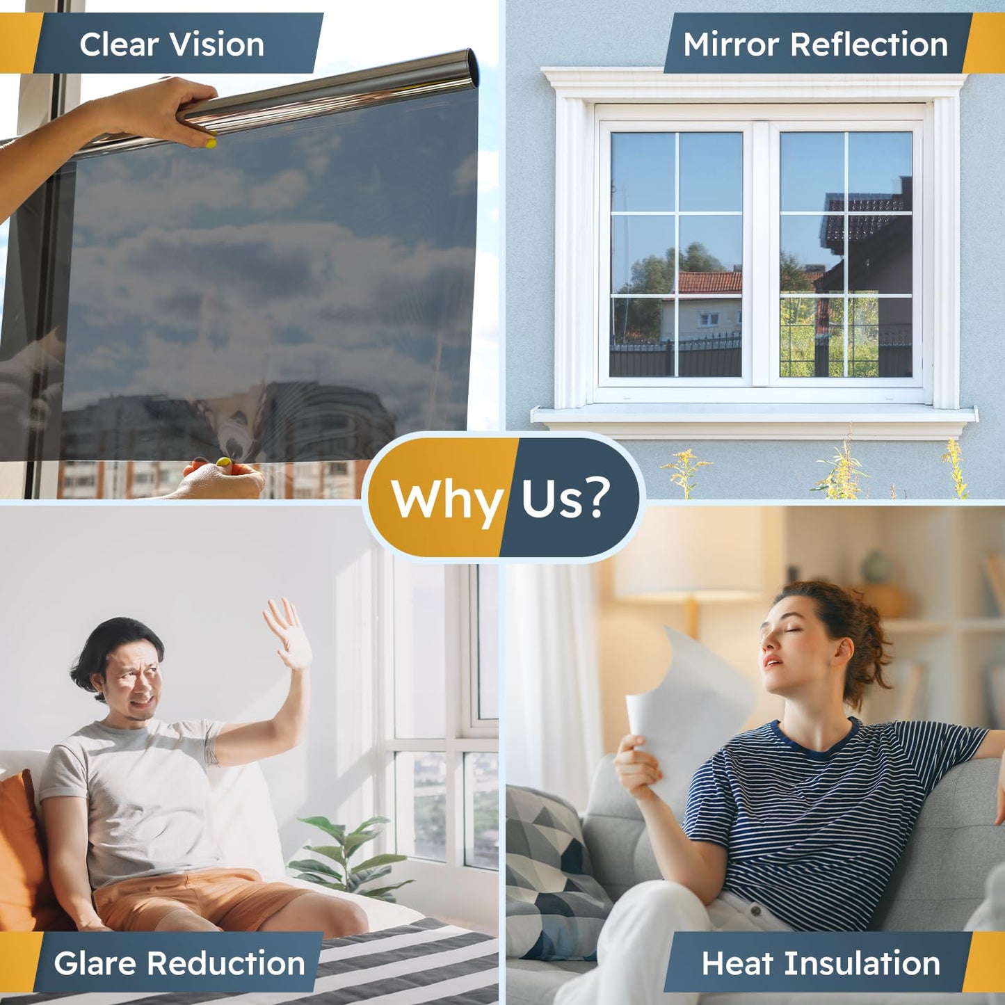rabbitgoo One Way Window Privacy Film Window Tint for Home, Reflective Mirror Sun Blocking Heat Control UV Protection See Out Not in Office Door Covering, Black Silver, 17.5 in X 6.5 Feet