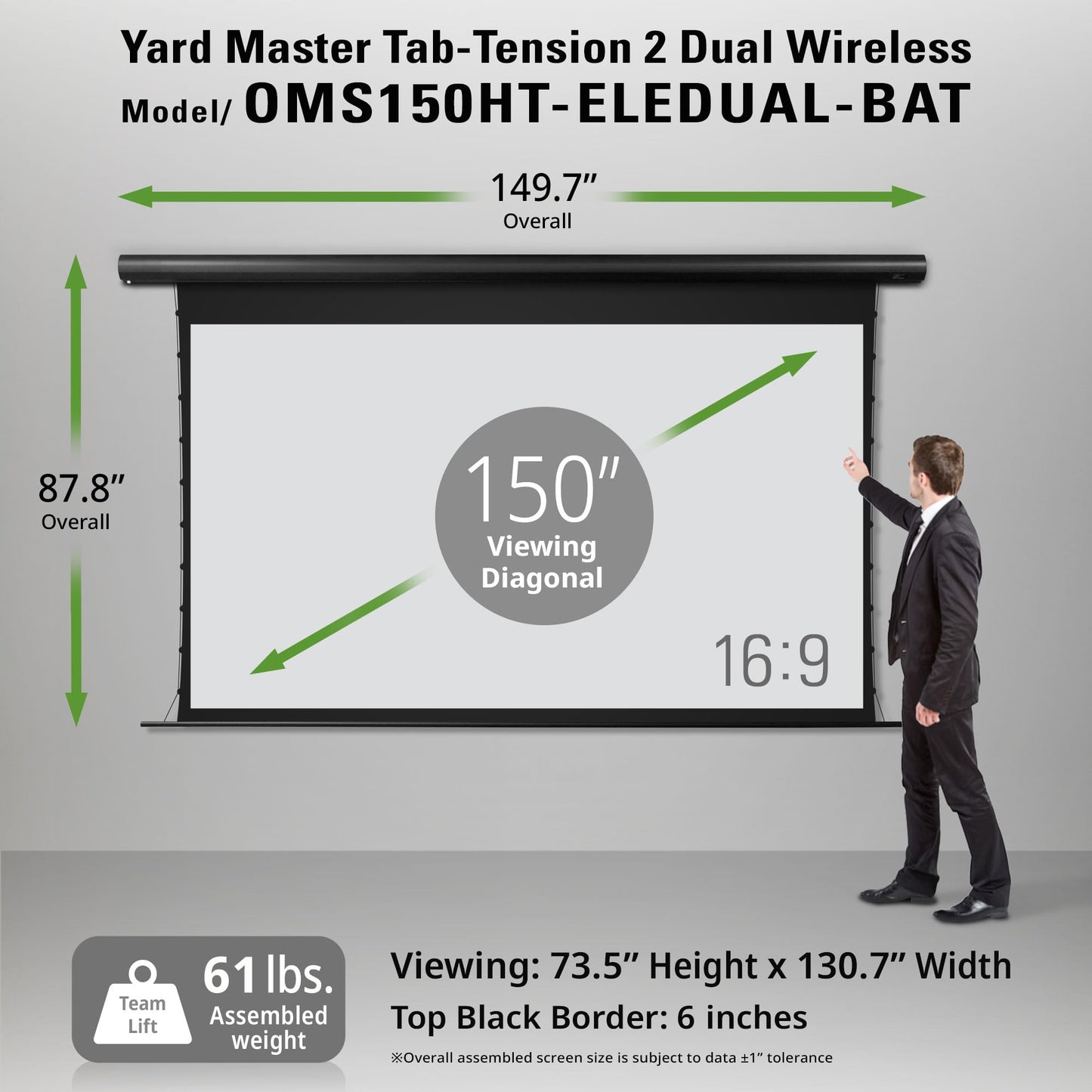 Elite Screens Wireless Dual Electric Tab-Tension,150-INCH Outdoor Motorized Projector Screen Built-in Battery IP33 Rated Water Protection, OMS150HT-ELEDUAL-BAT
