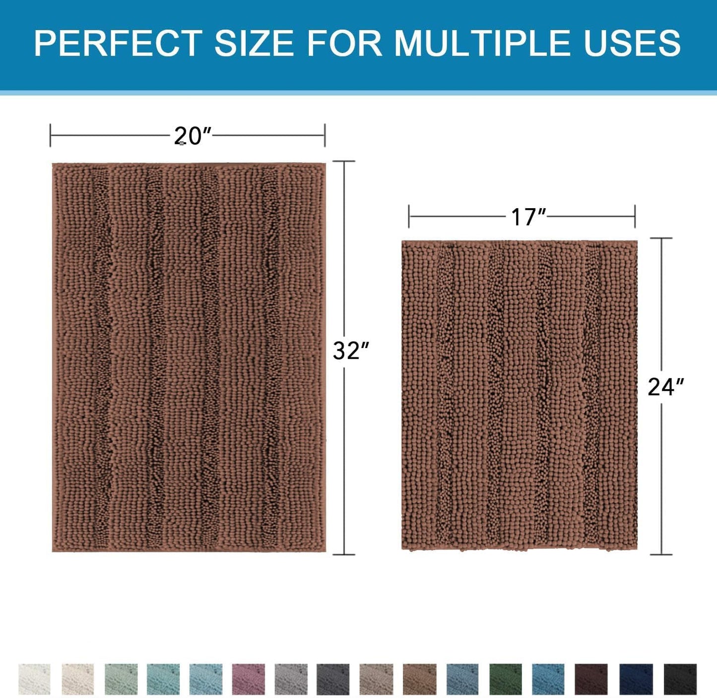 H.VERSAILTEX 2 Piece Bathroom Set Extra Thick Chenille Striped Pattern Bath Rugs for Bathroom Non Slip Soft Plush Shaggy Bath Mats for Floor(Caramel, 32 x 20 Plus 24 x 17 - Inches)