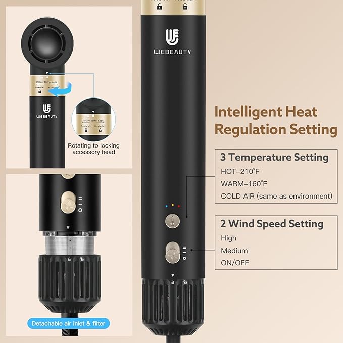 Hair Dryer Brush, webeauty 5 in 1 Professional Hot Air Styling, High-Speed Negative Ionic Hair Dryer Fast Drying, Multi Hair Styler with Air Curling Iron, Volumizing, Straightening (Black)