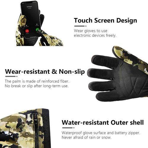 WASOTO Heated Gloves for Men Women with 7.4V 22.2WH Rechargeable Battery Waterproof Heated Work Gloves for Hunting Skiing Hiking Camping Walking Arthritis Raynaud(Green L)