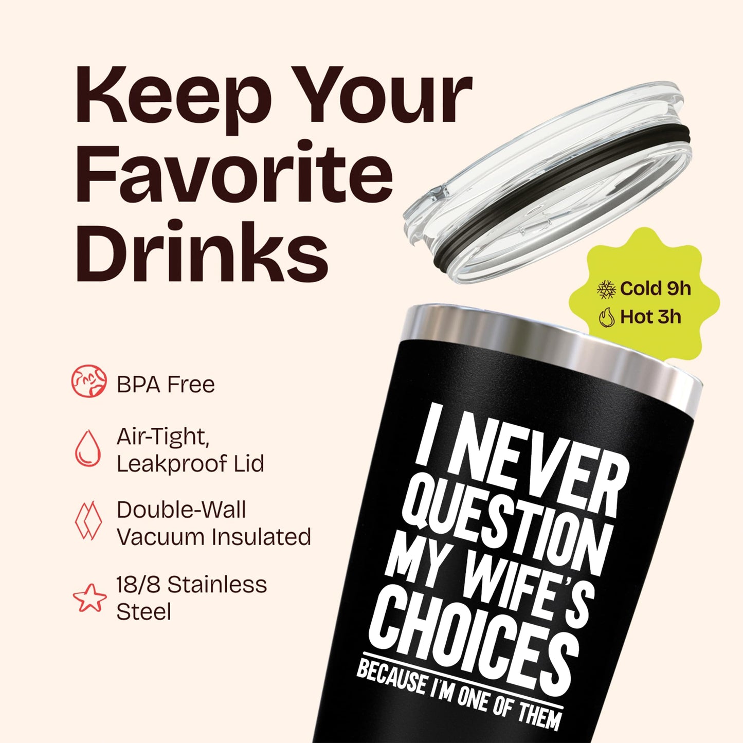 KLUBI Husband Gifts for Fathers Day Coffee Mugs from Wife - I Never Question My Wife's Choices Because 20oz Dad Coffee Mug Best Husband Ever Gifts Mens Anniversary Birthday Gift from Spouse Hubby Cup