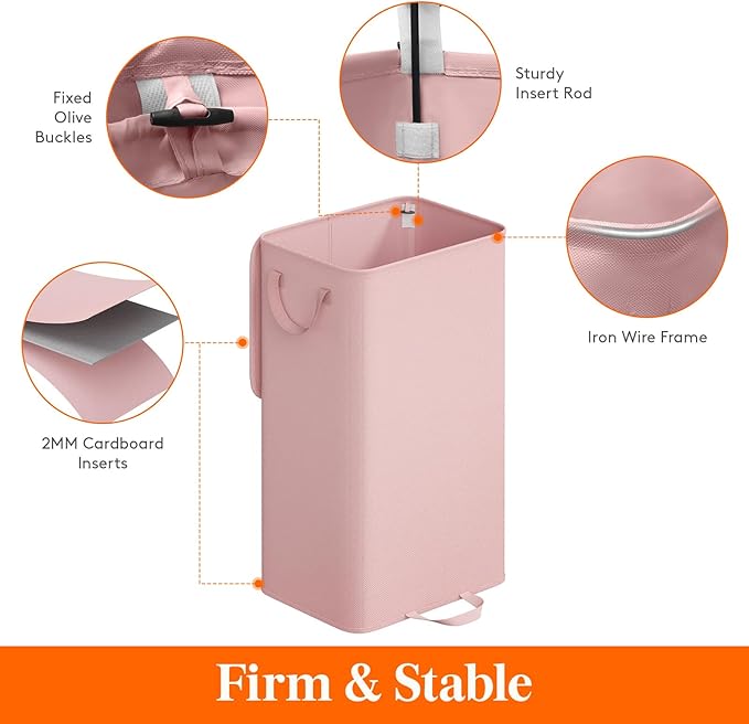 Lifewit Laundry Hamper with Lid and Removable Laundry Bag, Large Collapsible 1 Divider Dirty Clothes Basket with Handles for Bedroom, Laundry Room, Closet, Bathroom, College, 100L Pink