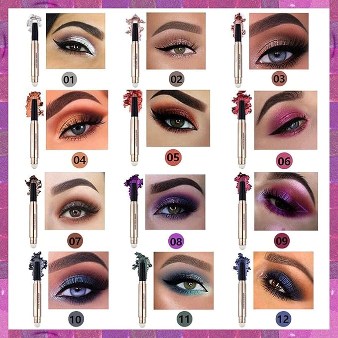 White Eyeshadow Stick and Buildable Eye Shadow Glitter Primer Palette Shimmer Pencil Long Lasting Waterproof Highlighter Pen Makeup Hypoallergenic Eye Liner Multi-Dimensional eyes Look