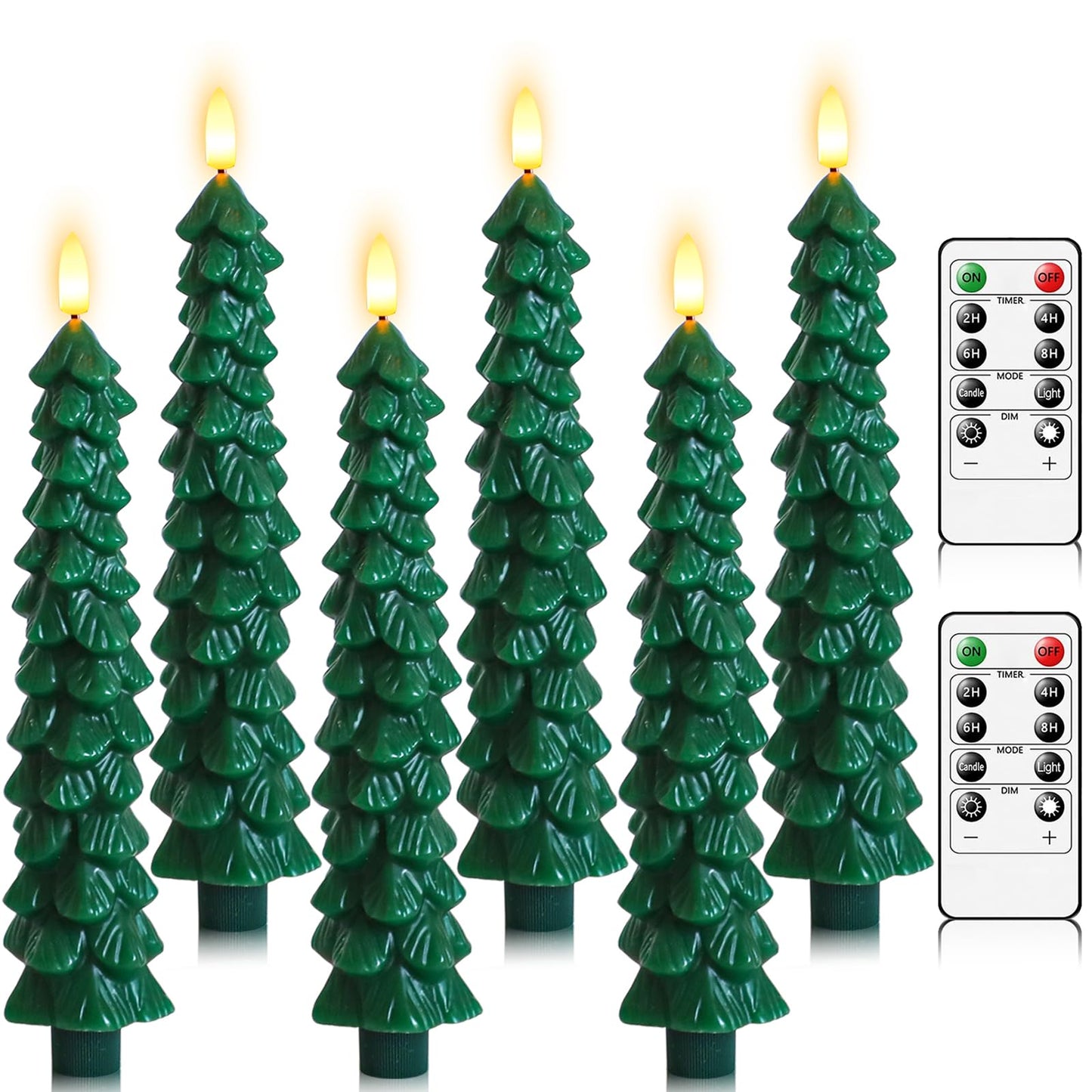 Lezonic 6Pcs Flameless Christmas Tree Candles with Remote Timer, LED Taper Candles Battery Operated Flickering Flame, 10 Inches