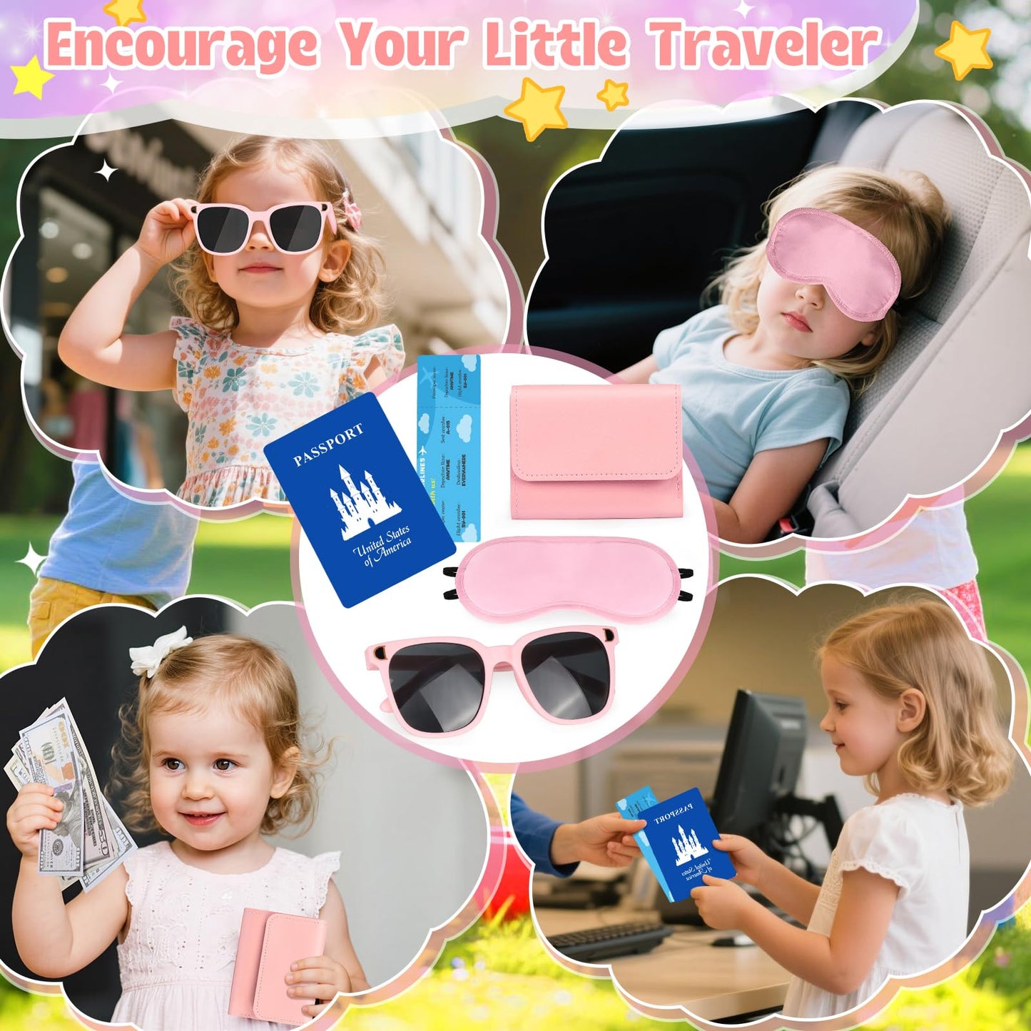 Meaicezli Play Purse for Little Girls, 35PCS Toddler Travel Purse with Handbag, Writing Tablet, Camera, Wallet, Fake Makeup, Girl Toys Includes Phone, Eye Mask, Pretend Play Toys for Girls Ages 3+