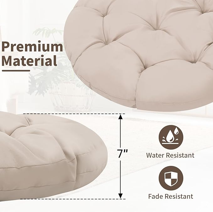 40" Ergonomic Wicker Papasan Chair, 360° Swivel Indoor Outdoor Rattan Chair with Soft Thick Cushion, Ideal for Living Room, Bedroom, Reading Room, Black Frame with Beige Cushion